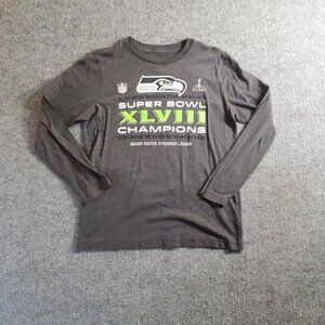 Seattle Seahawks Shirt Adult Womens Large 14/16 Gray Long-Sleeve NFL Superbowl